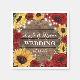 Rustic Sunflower Rose Wood Background Wedding Napkin