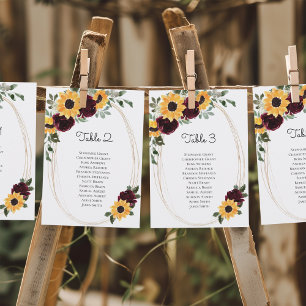 Rustic Sunflower Roses Table Number Seating Chart