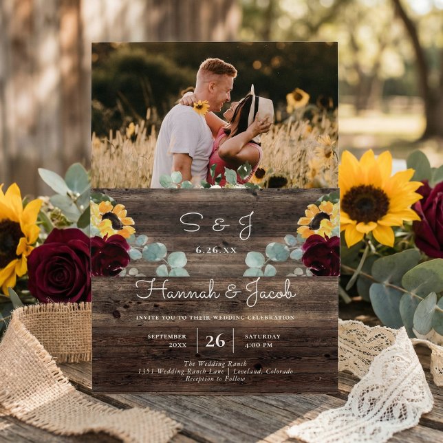 Rustic Sunflower Roses Wedding Invitation Belly Band (Creator Uploaded)