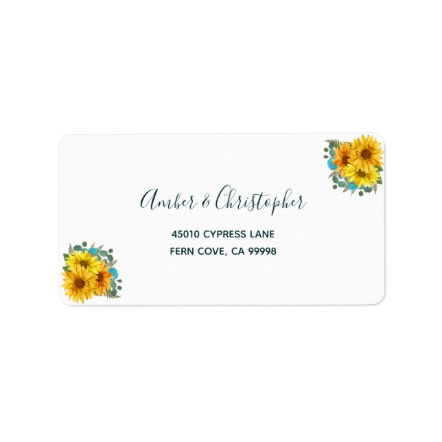 Rustic Sunflower Roses Wedding RSVP Return Address Label (Front)