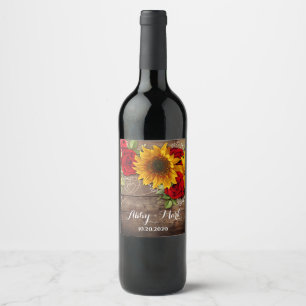 Rustic Sunflower & Roses Wine Label