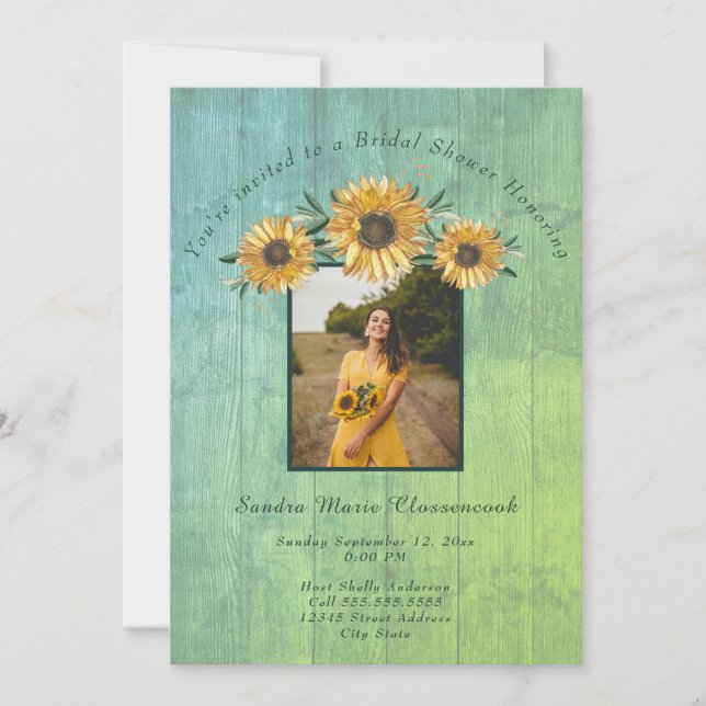 Rustic Sunflower Sage Wood Wedding Bridal Shower I Invitation (Front)