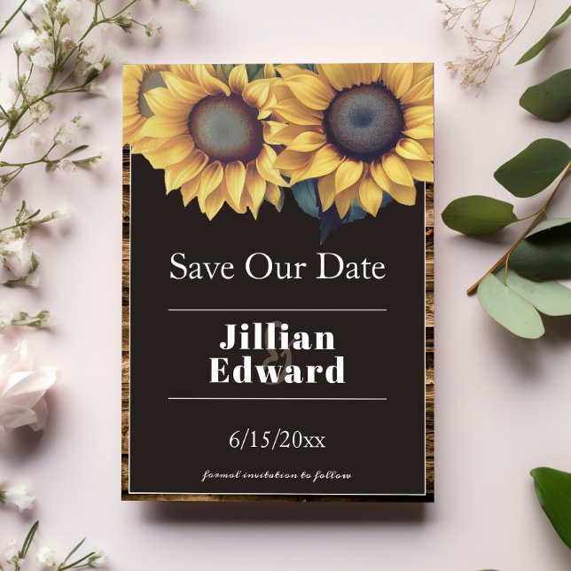 Rustic Sunflower Save the Date Announcement (Rustic Sunflower Save the Date)