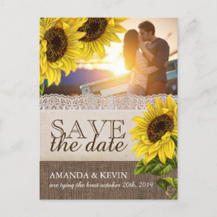 Rustic Sunflower Save the Date Announcement Postcard