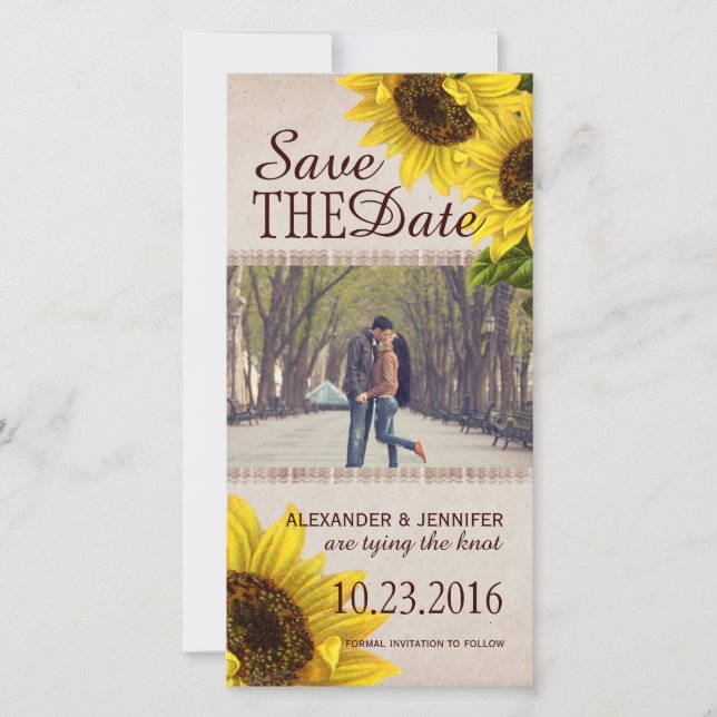 Rustic Sunflower Save the Date Photo Cards (Front)