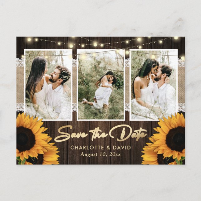 Rustic Sunflower Save The Date Photo Postcards (Front)