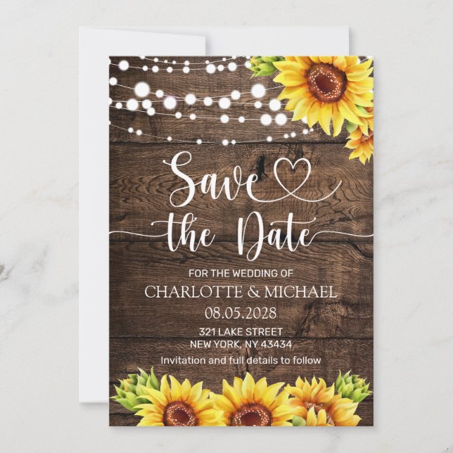 Rustic Sunflower Save the Date Wedding Invitation (Front)