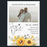 Rustic Sunflower Save the Date Wedding Magnet<br><div class="desc">The Rustic Sunflower Save the Date Wedding Magnet captures the warmth and charm of a country wedding, offering a beautiful, nature-inspired way to announce your special day. Featuring a customizable engagement photo template framed by a delicate watercolor sunflower border, this magnet blends rustic elegance with a touch of seasonal beauty,...</div>