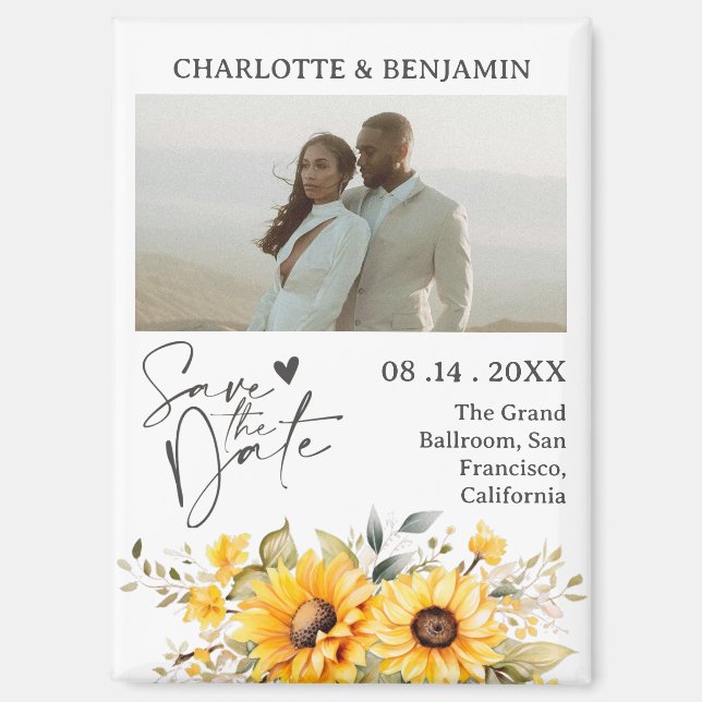 Rustic Sunflower Save the Date Wedding Magnet (Front)