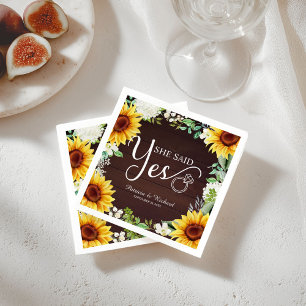 Rustic Sunflower She Said Yes Engagement Party Napkin