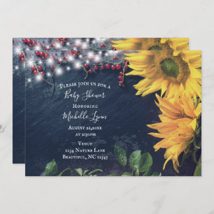Rustic Sunflower, Slate and Lights Baby Shower Invitation