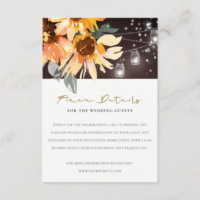 RUSTIC SUNFLOWER STARRY MASON JAR WEDDING DETAILS ENCLOSURE CARD (Front)