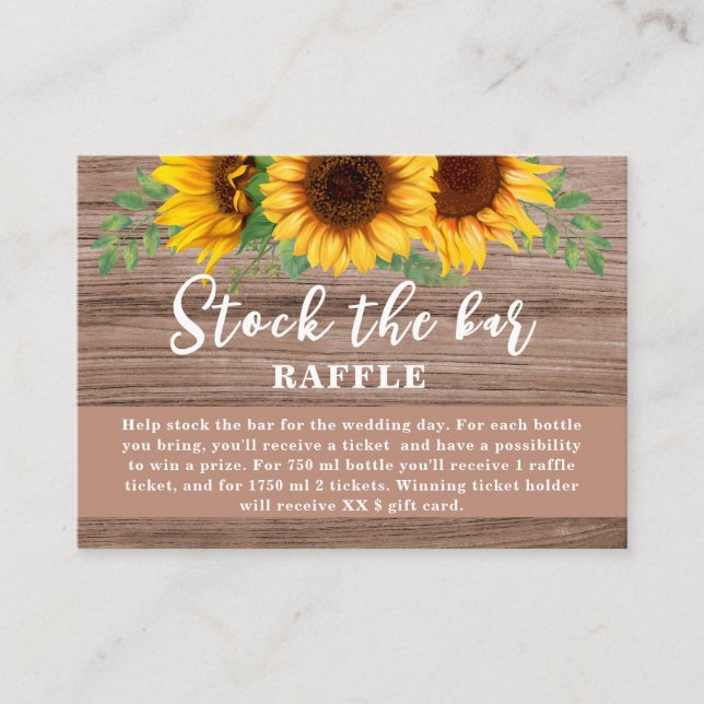 Rustic Sunflower Stock the bar Bridal Shower  Enclosure Card (Front)