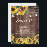 Rustic Sunflower String Light 16th Birthday Invitation<br><div class="desc">Rustic country-style dark brown wood,  yellow sunflowers with greenery,  and sparkling string lights and lanterns Sweet 16/16th birthday party invitation for teen girls.  Contact us for help with customization or to request matching products.</div>