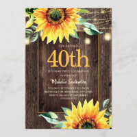 Rustic Sunflower String Light 40th Birthday