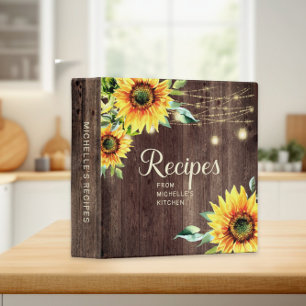 Rustic Sunflower String Light Recipe Cookbook Name Binder