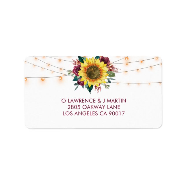 Rustic Sunflower String Light Wedding RSVP Address Label (Front)