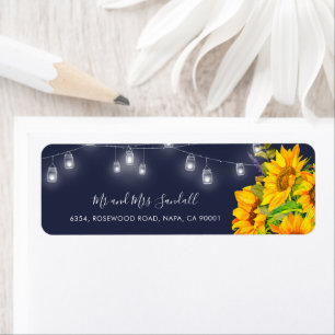 Rustic Sunflower String Lights Blue Return Address