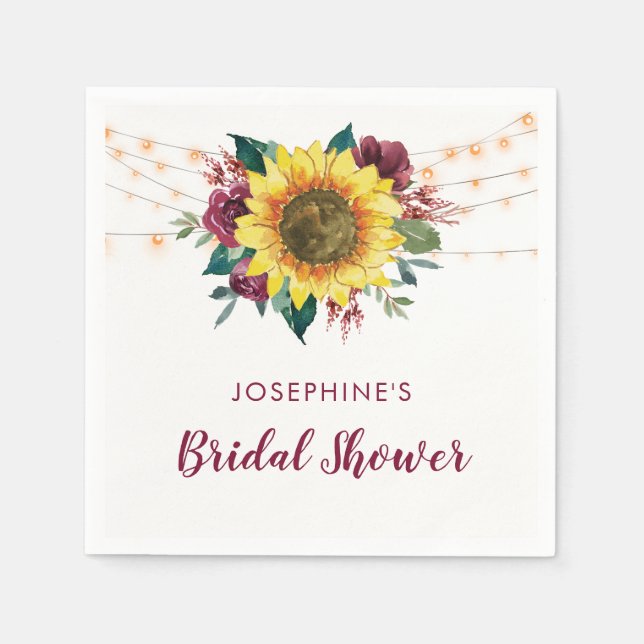 Rustic Sunflower String Lights Bridal Shower Napkin (Front)