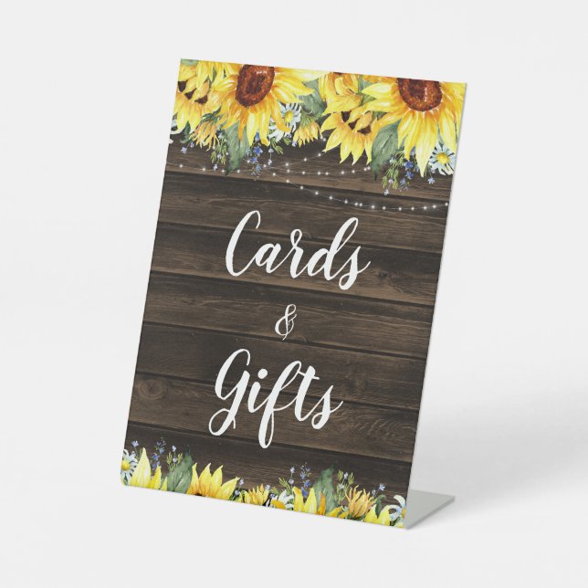 Rustic Sunflower String Lights Cards & Gifts Pedestal Sign (Front)