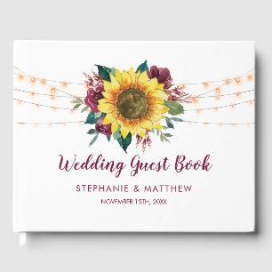 Rustic Sunflower String Lights Floral Wedding Guest Book