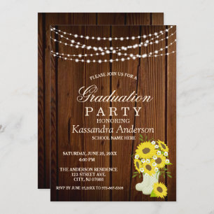 Rustic Sunflower String Lights Graduation Invitation
