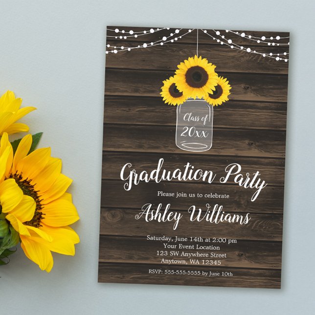 Rustic Sunflower String Lights Graduation Party Invitation (Creator Uploaded)
