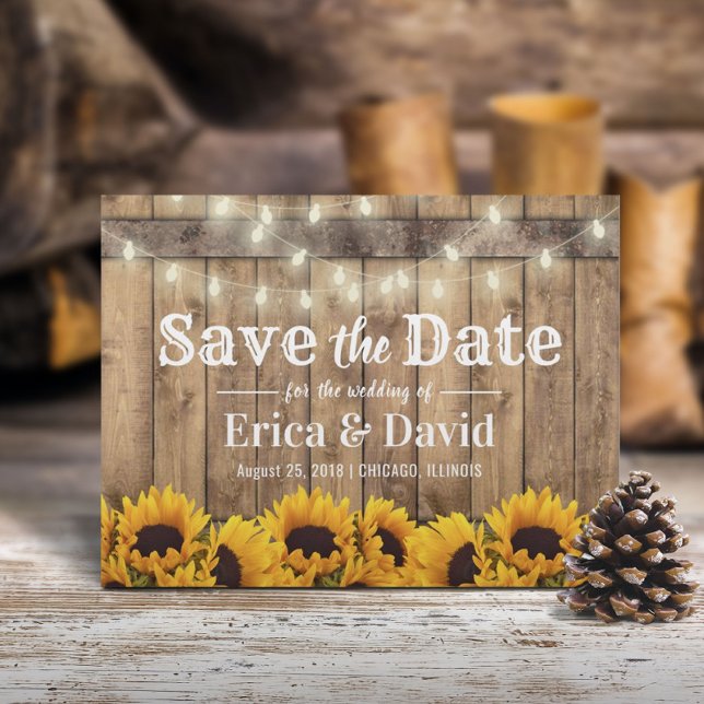 Rustic Sunflower & String Lights Save the Date Announcement Postcard (Creator Uploaded)