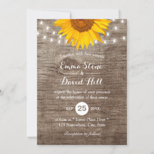 Rustic Sunflower String Lights Vintage Wedding Invitation