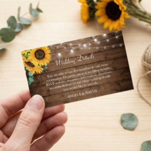 Rustic Sunflower String Lights Wedding Detail Card