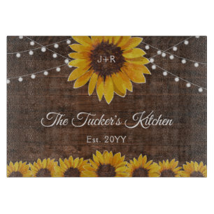 Rustic Sunflower String Lights Wedding Gift Cutting Board