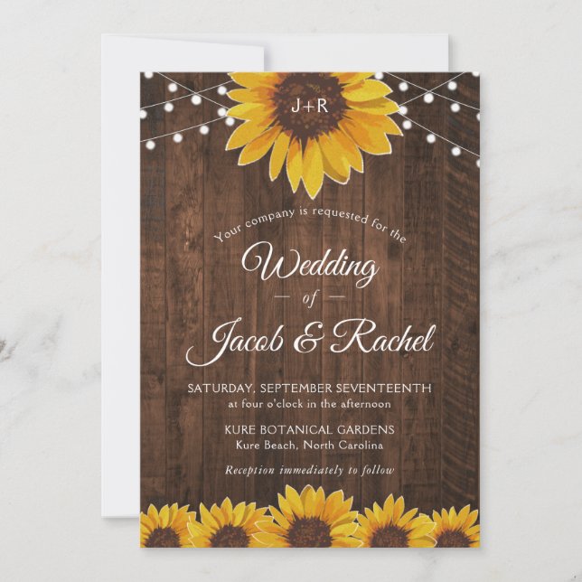 Rustic Sunflower String Lights Wedding Invitation (Front)
