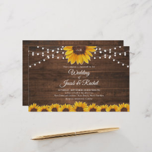 Rustic Sunflower String Lights Wedding Invitation