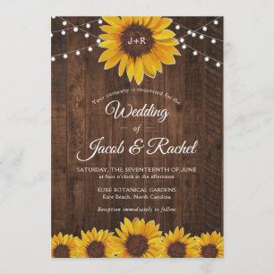Rustic Sunflower String Lights Wedding Invitation