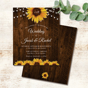 Rustic Sunflower String Lights Wedding Invitation