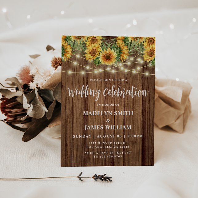 Rustic Sunflower String Lights Wedding Invitation (Creator Uploaded)