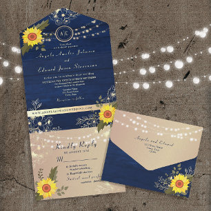 Rustic Sunflower String Lights Wedding Invite