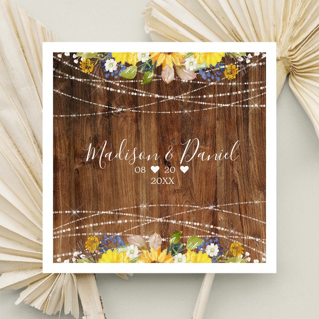Rustic Sunflower String Lights Wedding Napkin (Creator Uploaded)