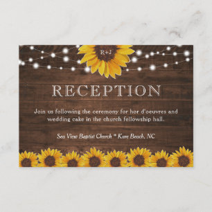 Rustic Sunflower String Lights Wedding Reception Enclosure Card