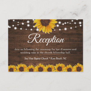 Rustic Sunflower String Lights Wedding Reception Enclosure Card