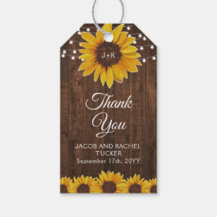 Rustic Sunflower String Lights Wedding Thank You Gift Tags