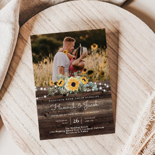 Rustic Sunflower String Lights Wood Fall Invitation