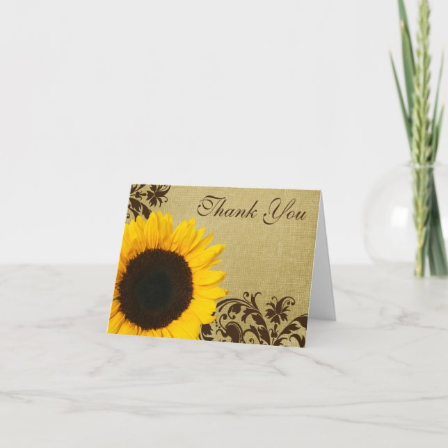 Rustic Sunflower Swirls Thank You Card (Front)