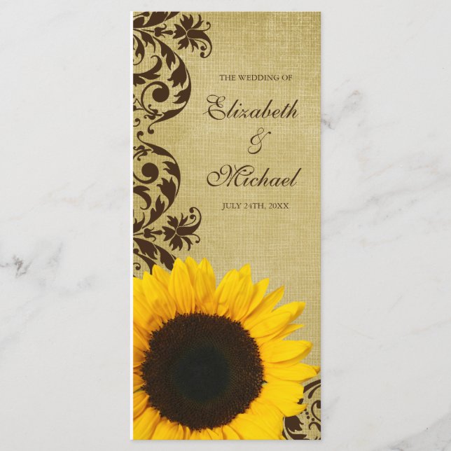Rustic Sunflower Swirls Wedding Program (Front)