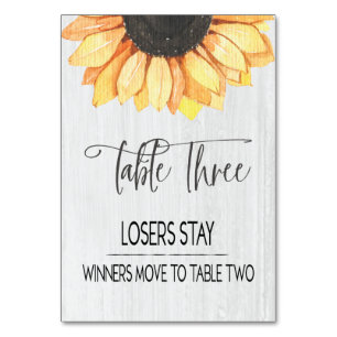 Rustic Sunflower Table Three Bunco Table Number