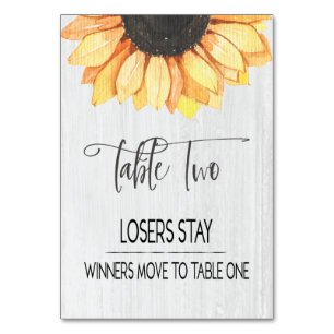 Rustic Sunflower Table Two Bunco Table Number