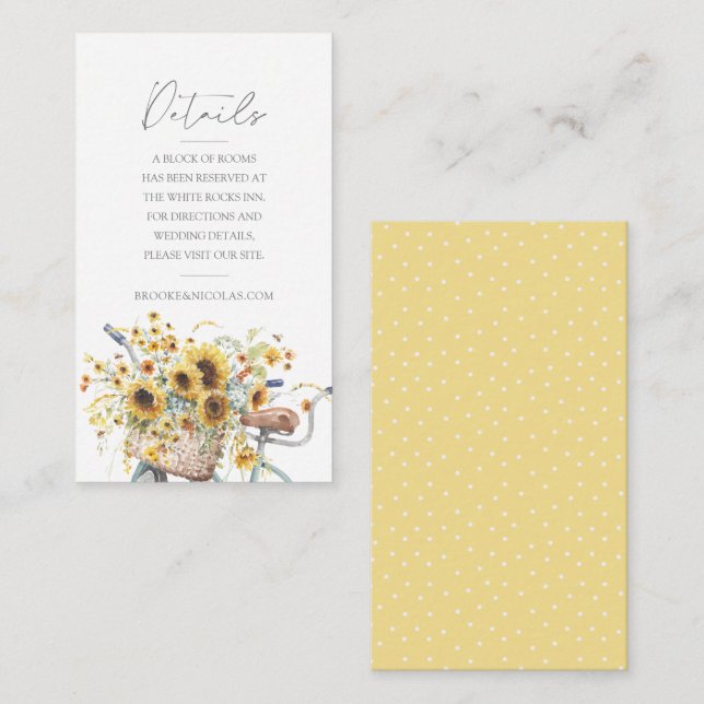 Rustic Sunflower Tandem Bicycle Watercolor Wedding Enclosure Card (Front/Back)