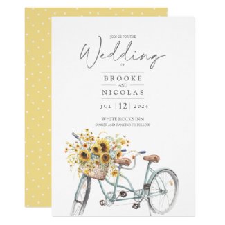 Rustic Sunflower Tandem Bicycle Watercolor Wedding Invitation