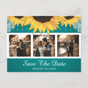 Rustic Sunflower Teal Wedding Photo Save The Date Announcement Postcard