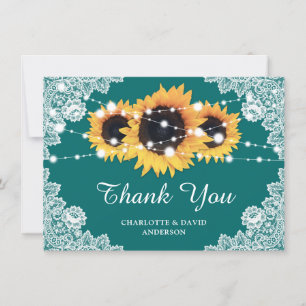 Rustic Sunflower Teal Wedding Thank You Card